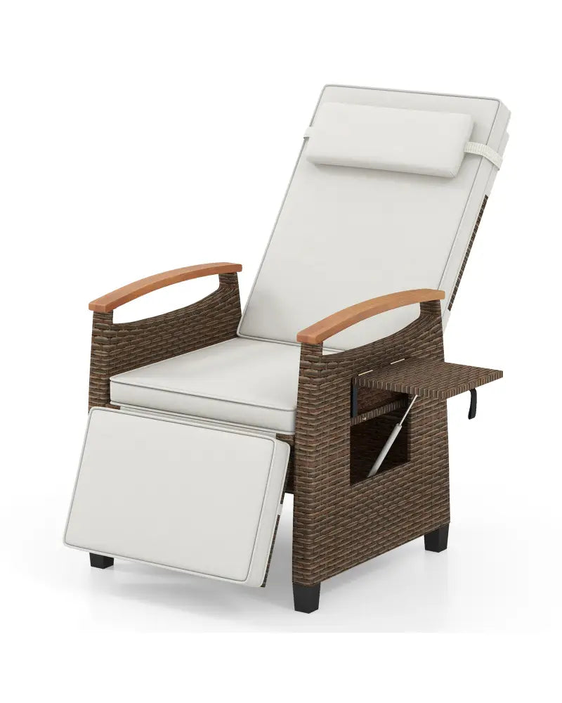Patio Wicker Recliner Chair with Adjustable Backrest and Footrest-White - White - Outdoor Chaise Lounges