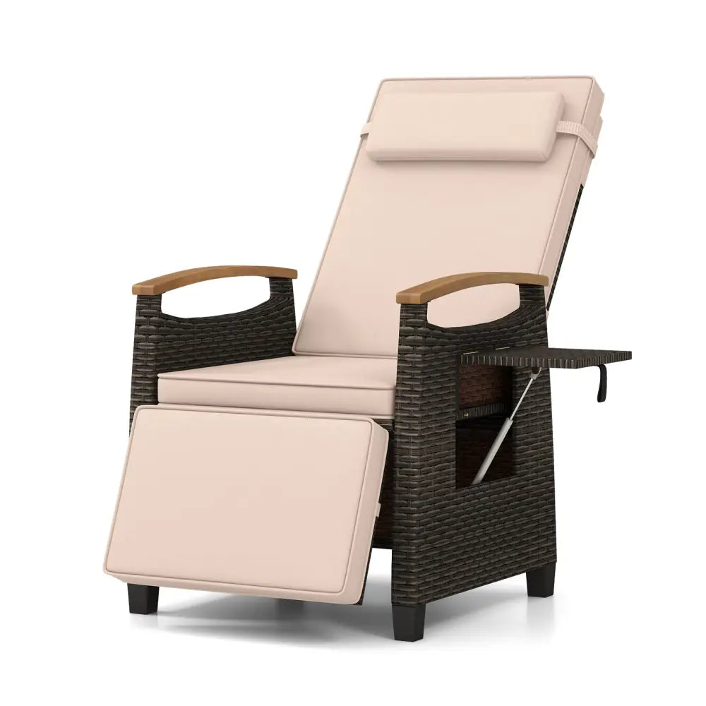 Patio Wicker Recliner Chair with Adjustable Backrest and Footrest-Brown - Brown - Outdoor Chaise Lounges