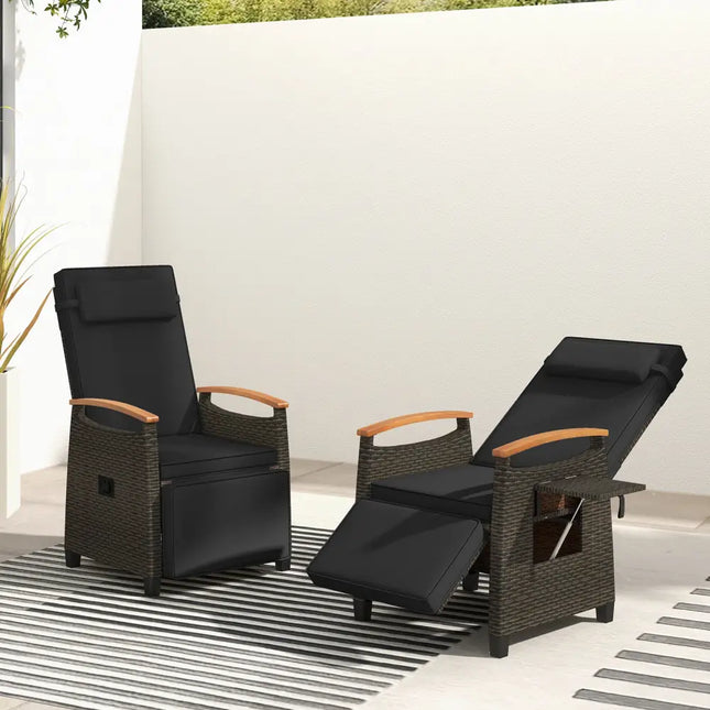 Patio Wicker Recliner Chair with Adjustable Backrest and Footrest-Black - Black - Outdoor Chaise Lounges