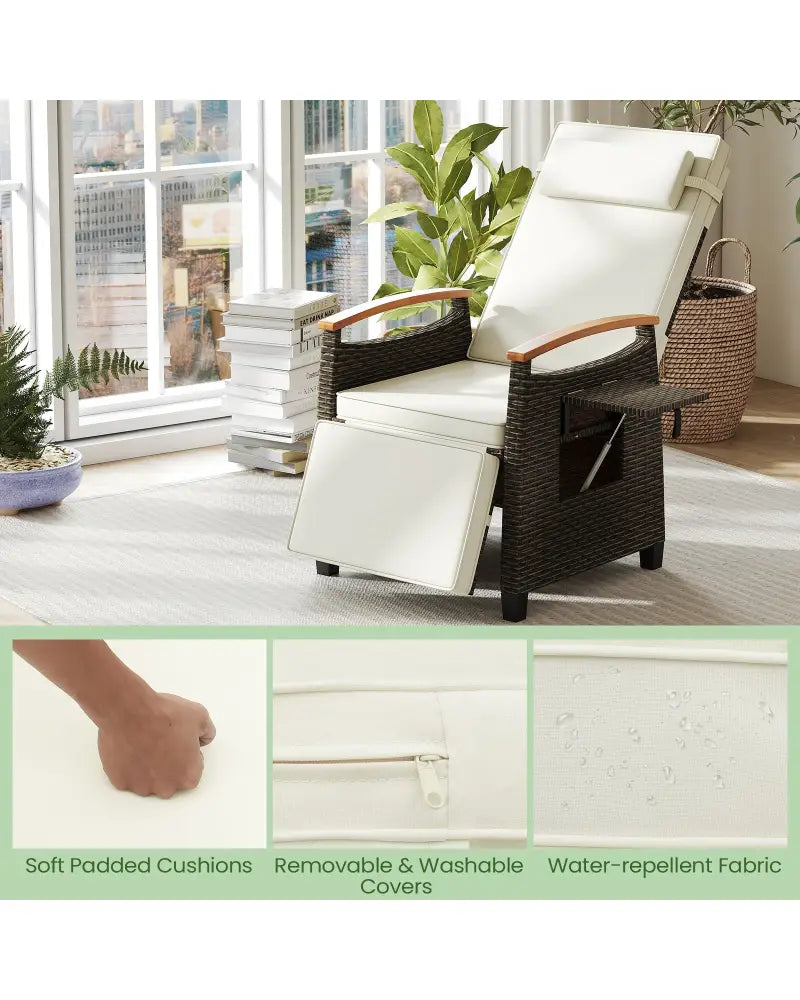 Patio Wicker Recliner Chair with Adjustable Backrest and Footrest-White - White - Outdoor Chaise Lounges