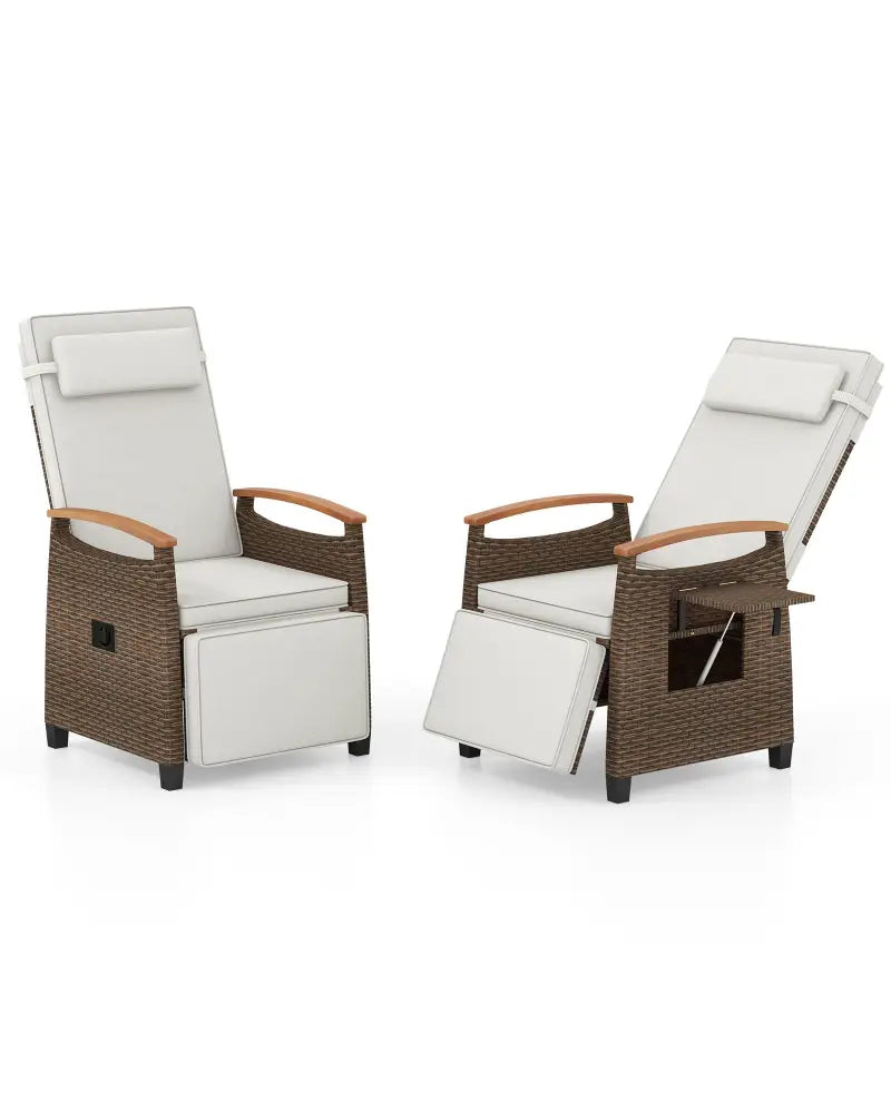Patio Wicker Recliner Chair with Adjustable Backrest and Footrest-White - White - Outdoor Chaise Lounges