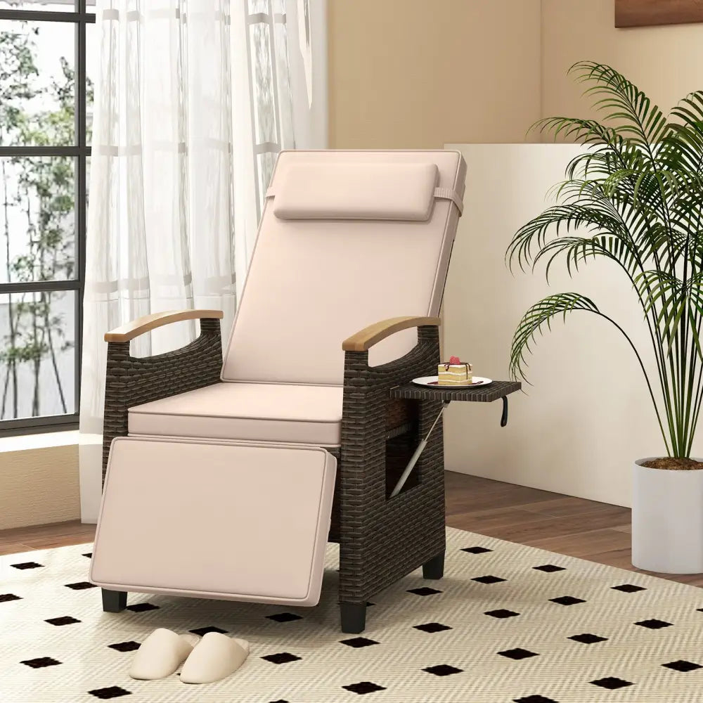 Patio Wicker Recliner Chair with Adjustable Backrest and Footrest-Brown - Brown - Outdoor Chaise Lounges