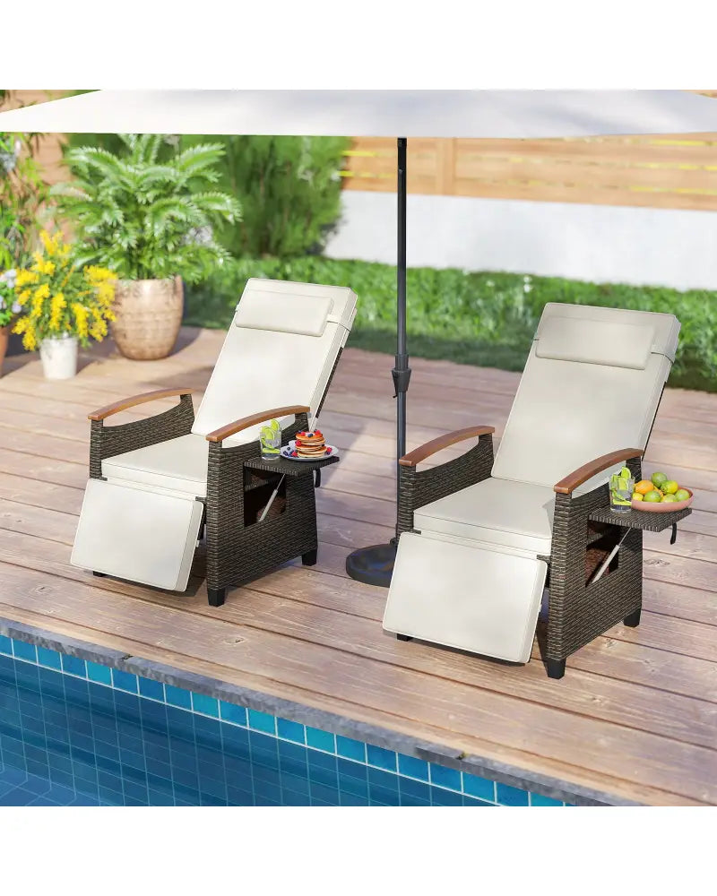Patio Wicker Recliner Chair with Adjustable Backrest and Footrest-White - White - Outdoor Chaise Lounges