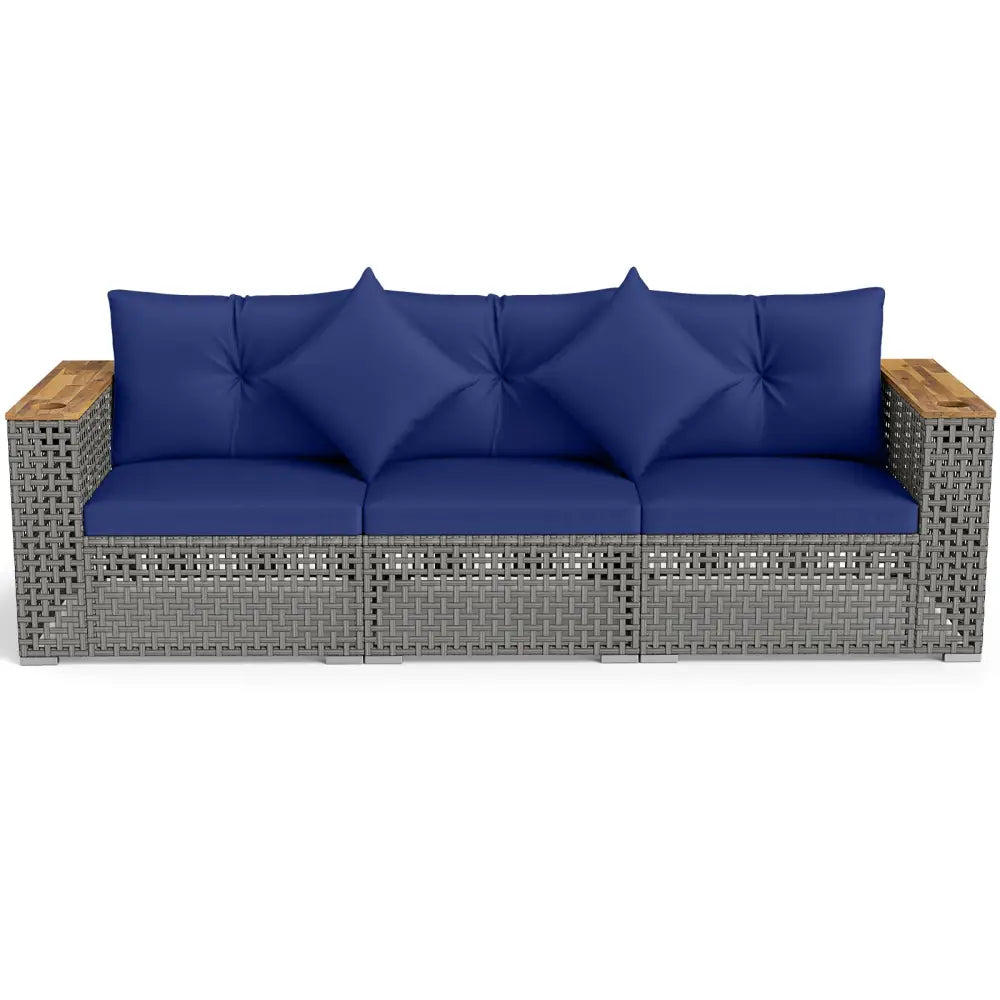 Patio Wicker Sectional Furniture Set with 1 Armless and 2 Corner Sofas for Garden-Navy - Navy - Outdoor Sectionals
