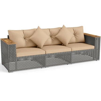 Patio Wicker Sectional Furniture Set with 1 Armless and 2 Corner Sofas for Garden-Beige - Beige - Outdoor Sectionals