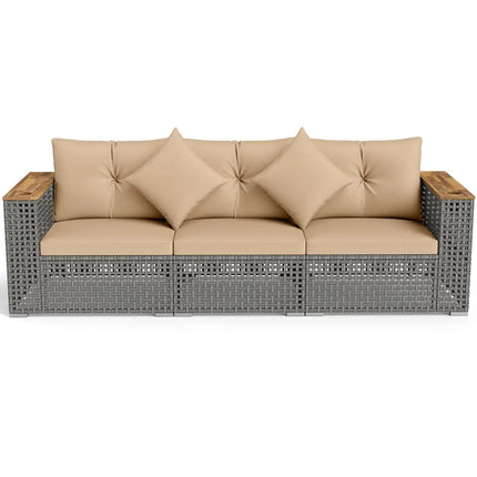 Patio Wicker Sectional Furniture Set with 1 Armless and 2 Corner Sofas for Garden-Beige - Beige - Outdoor Sectionals