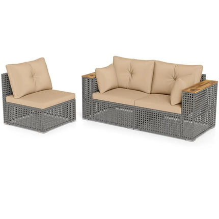 Patio Wicker Sectional Furniture Set with 1 Armless and 2 Corner Sofas for Garden-Beige - Beige - Outdoor Sectionals