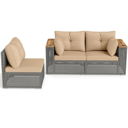 Patio Wicker Sectional Furniture Set with 1 Armless and 2 Corner Sofas for Garden-Beige - Beige - Outdoor Sectionals