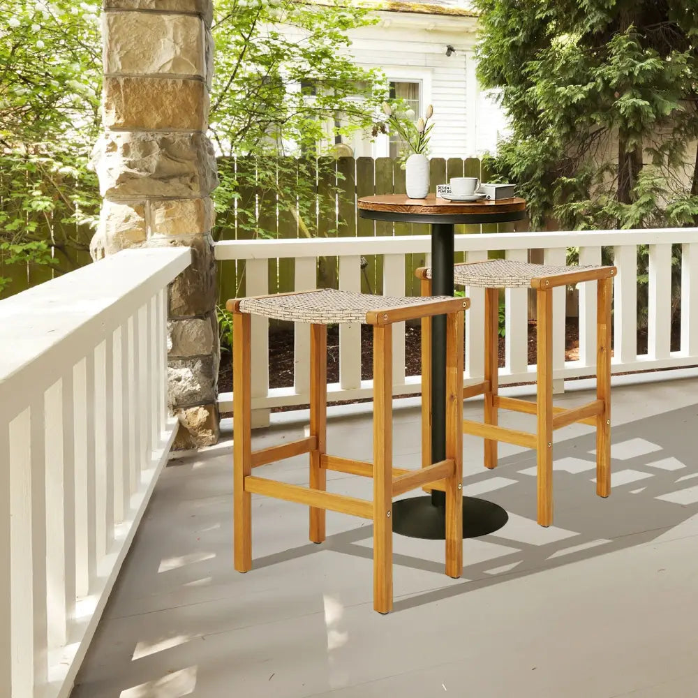 Patio Wood Bar Stools Set of 2/4-2Pieces - Natural - Patio Bar Furniture