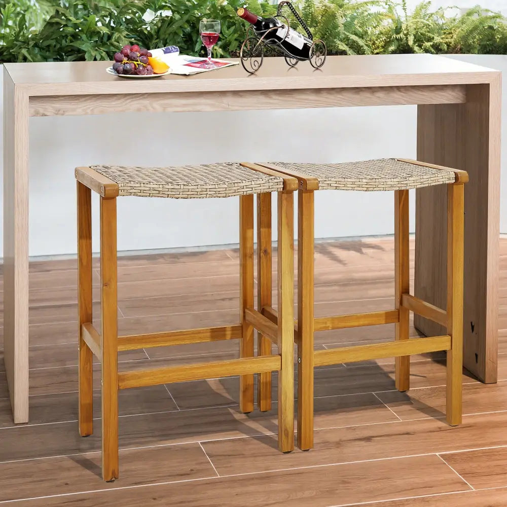 Patio Wood Bar Stools Set of 2/4-2Pieces - Natural - Patio Bar Furniture