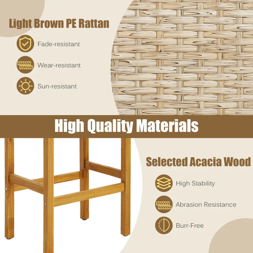 Patio Wood Bar Stools Set of 2/4-2Pieces - Natural - Patio Bar Furniture