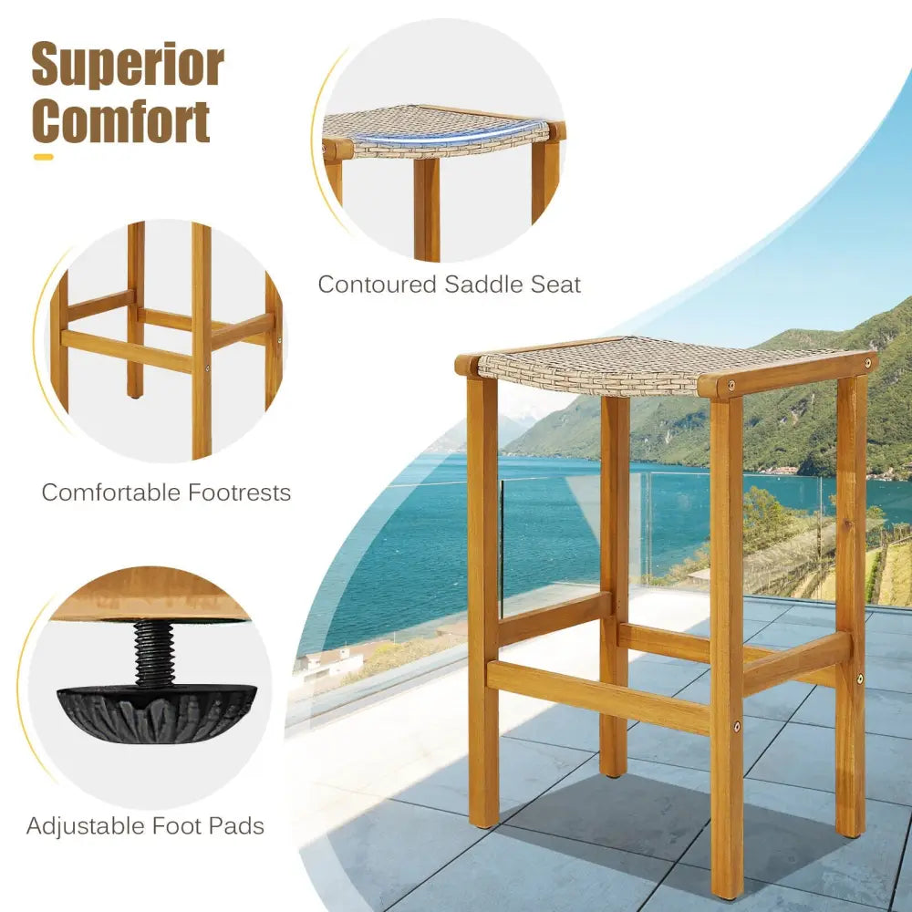 Patio Wood Bar Stools Set of 2/4-2Pieces - Natural - Patio Bar Furniture