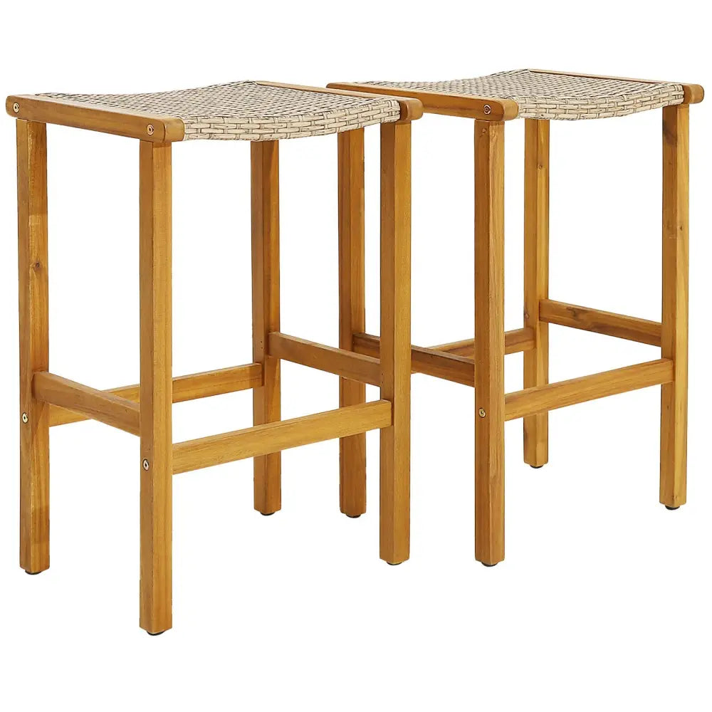 Patio Wood Bar Stools Set of 2/4-2Pieces - Natural - Patio Bar Furniture