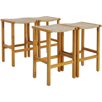 Patio Wood Bar Stools Set of 2/4-4 Pieces - Natural - Patio Bar Furniture