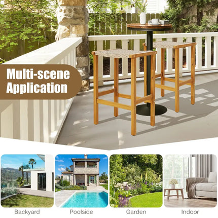 Patio Wood Bar Stools Set of 2/4-4 Pieces - Natural - Patio Bar Furniture