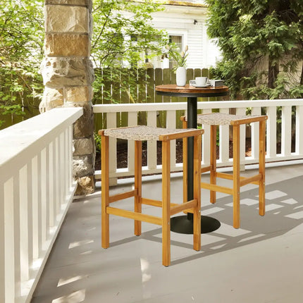 Patio Wood Bar Stools Set of 2/4-4 Pieces - Natural - Patio Bar Furniture