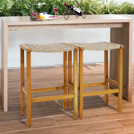 Patio Wood Bar Stools Set of 2/4-4 Pieces - Natural - Patio Bar Furniture