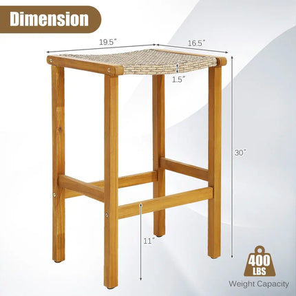Patio Wood Bar Stools Set of 2/4-4 Pieces - Natural - Patio Bar Furniture