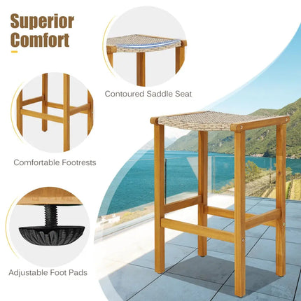 Patio Wood Bar Stools Set of 2/4-4 Pieces - Natural - Patio Bar Furniture