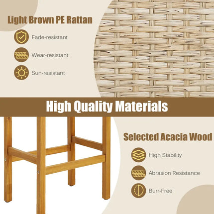 Patio Wood Bar Stools Set of 2/4-4 Pieces - Natural - Patio Bar Furniture