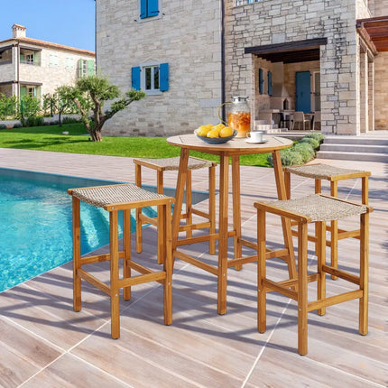 Patio Wood Bar Stools Set of 2/4-4 Pieces - Natural - Patio Bar Furniture