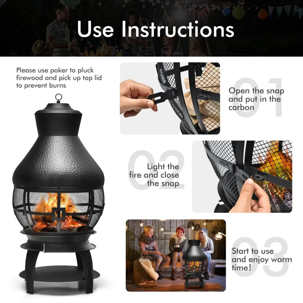 Patio Wood Burning Chimneys Fireplace - Black - Fire Pits