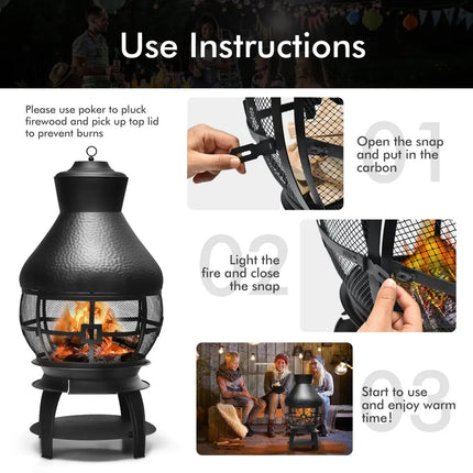 Patio Wood Burning Chimneys Fireplace - Black - Fire Pits