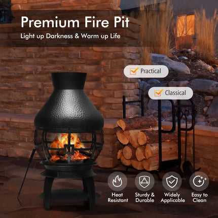Patio Wood Burning Chimneys Fireplace - Black - Fire Pits