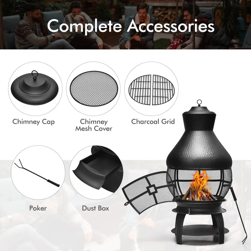 Patio Wood Burning Chimneys Fireplace - Black - Fire Pits