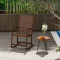 Patio Wood Rocking Chair with PU Seat and Rubber Wood Frame-Brown - Brown - Patio Rocking Chairs & Gliders