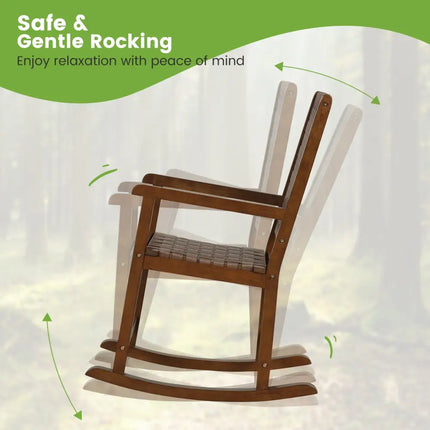 Patio Wood Rocking Chair with PU Seat and Rubber Wood Frame-Brown - Brown - Patio Rocking Chairs & Gliders