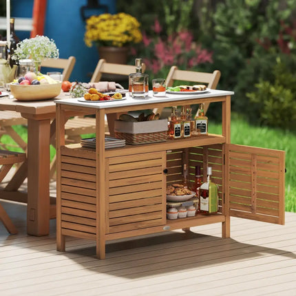 Patio Wood Storage Cabinet Outdoor Acacia Wood Buffet Cabinet - Outdoor & Patio Furniture