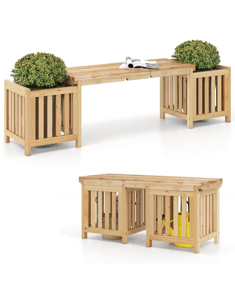 Patio Wooden Bench with Planter 2 Person Patio Bench-Natural - Natural - Outdoor Benches