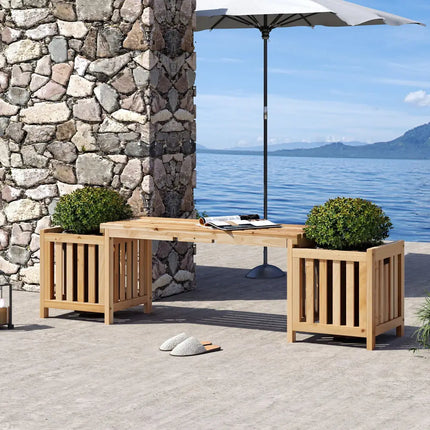 Patio Wooden Bench with Planter 2 Person Patio Bench-Natural - Natural - Outdoor Benches