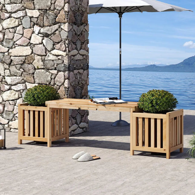 Patio Wooden Bench with Planter 2 Person Patio Bench-Natural - Natural - Outdoor Benches