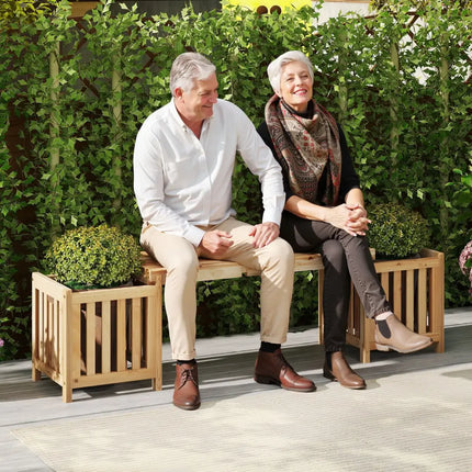 Patio Wooden Bench with Planter 2 Person Patio Bench-Natural - Natural - Outdoor Benches