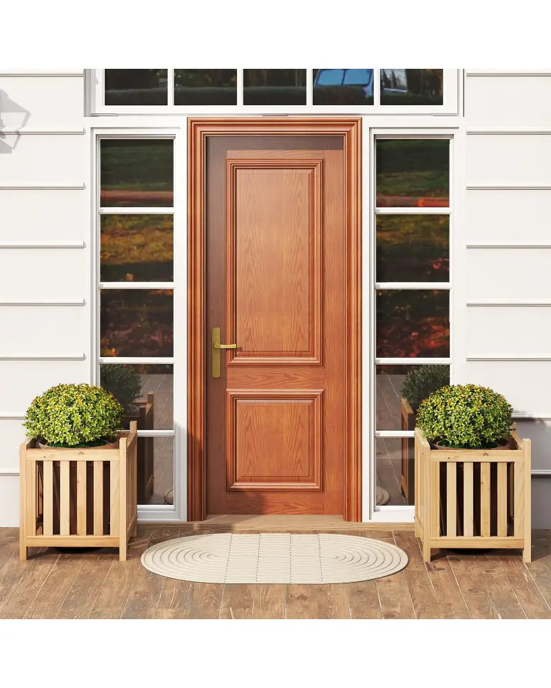 Patio Wooden Bench with Planter 2 Person Patio Bench-Natural - Natural - Outdoor Benches