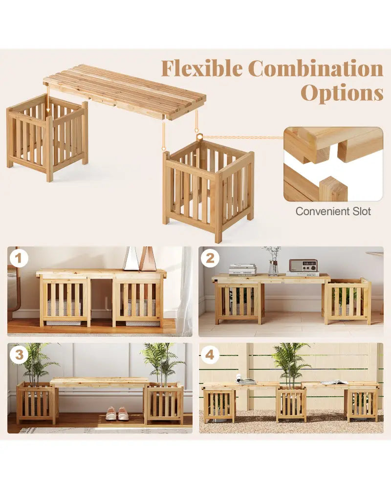 Patio Wooden Bench with Planter 2 Person Patio Bench-Natural - Natural - Outdoor Benches