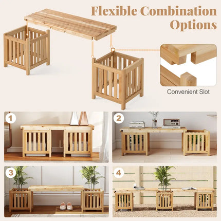 Patio Wooden Bench with Planter 2 Person Patio Bench-Natural - Natural - Outdoor Benches