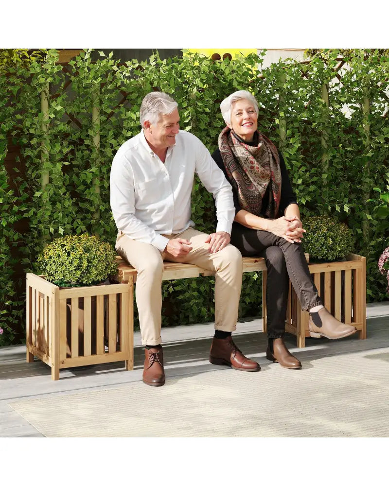 Patio Wooden Bench with Planter 2 Person Patio Bench-Natural - Natural - Outdoor Benches
