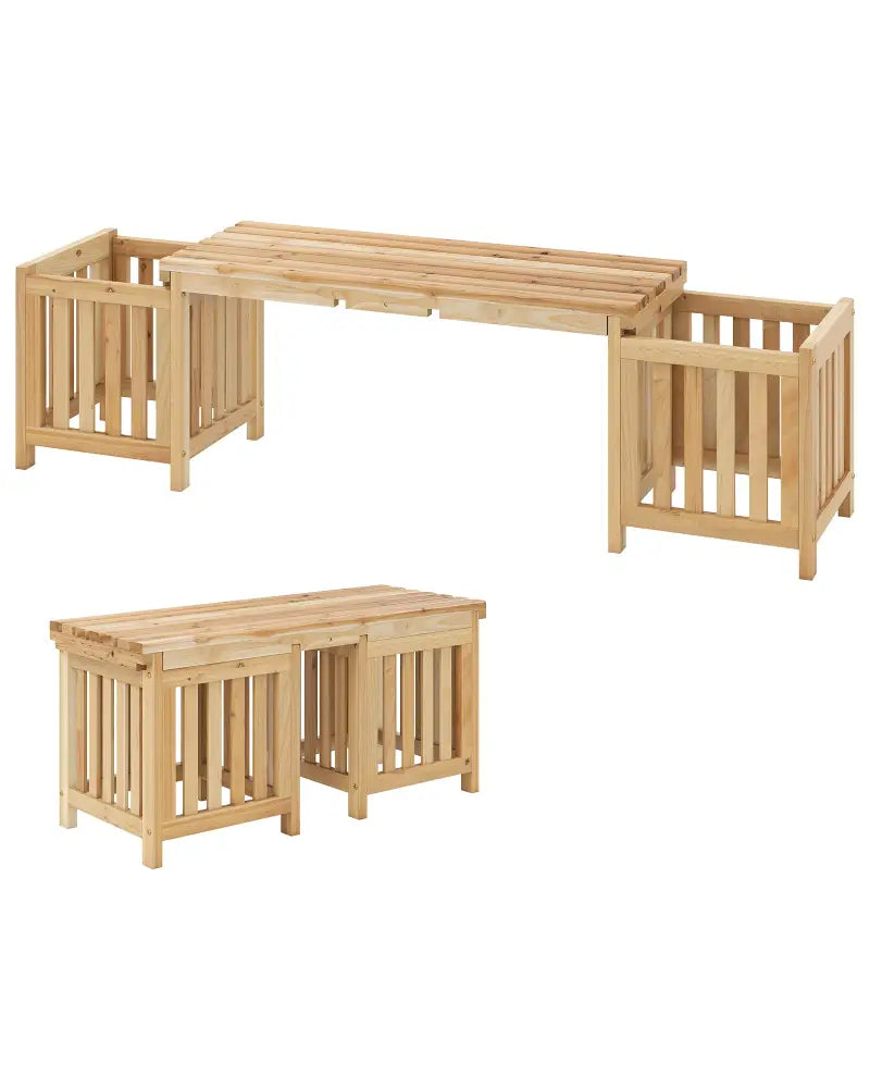Patio Wooden Bench with Planter 2 Person Patio Bench-Natural - Natural - Outdoor Benches
