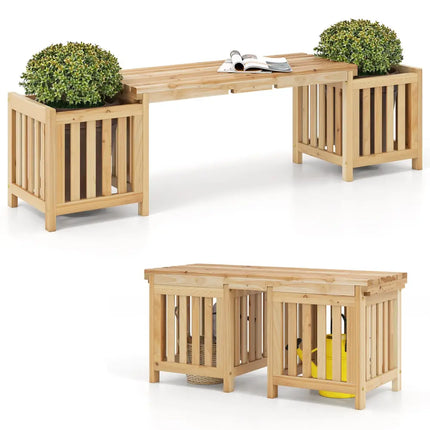 Patio Wooden Bench with Planter 2 Person Patio Bench-Natural - Natural - Outdoor Benches