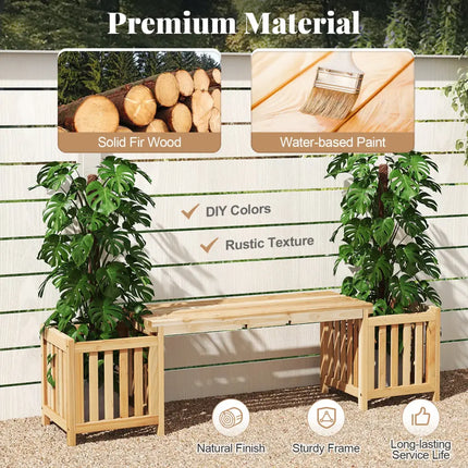 Patio Wooden Bench with Planter 2 Person Patio Bench-Natural - Natural - Outdoor Benches