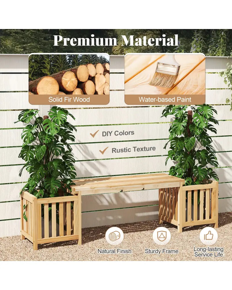 Patio Wooden Bench with Planter 2 Person Patio Bench-Natural - Natural - Outdoor Benches
