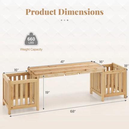 Patio Wooden Bench with Planter 2 Person Patio Bench-Natural - Natural - Outdoor Benches