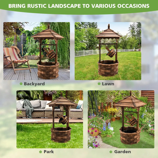 Patio Wooden Water Fountain with Electric Pump-Brown - Brown - Outdoor Decor