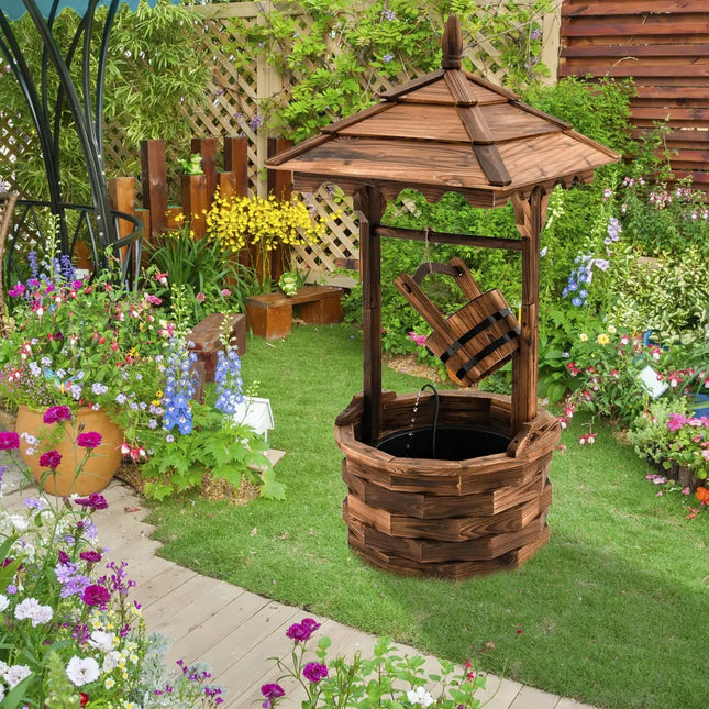 Patio Wooden Water Fountain with Electric Pump-Brown - Brown - Outdoor Decor
