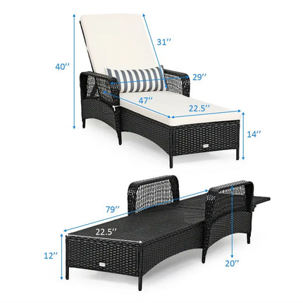 PE Rattan Armrest Chaise Lounge Chair with Adjustable Pillow-Off White - Off White - Outdoor Chaise Lounges