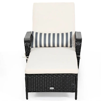 PE Rattan Armrest Chaise Lounge Chair with Adjustable Pillow-Off White - Off White - Outdoor Chaise Lounges