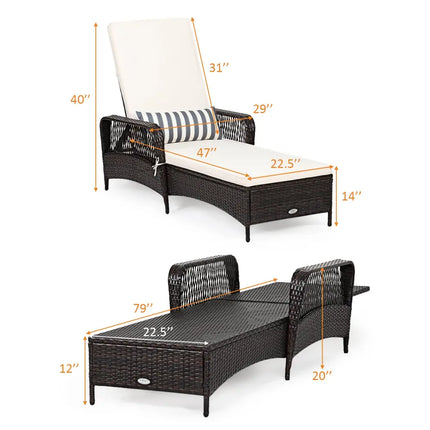 PE Rattan Chaise Lounge Chair Arm Chair Recliner Adjustable with Pillow - Off White - Outdoor Chaise Lounges
